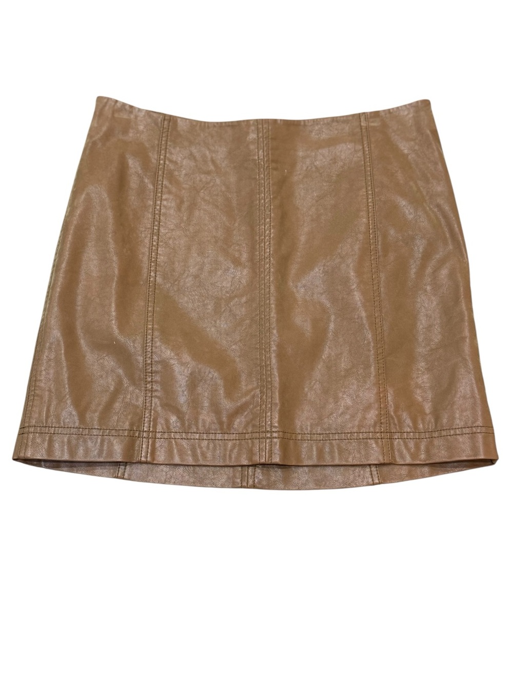 Free People Vegan Leather Brown Mini Skirt Size 6 Y2K Moto Fall